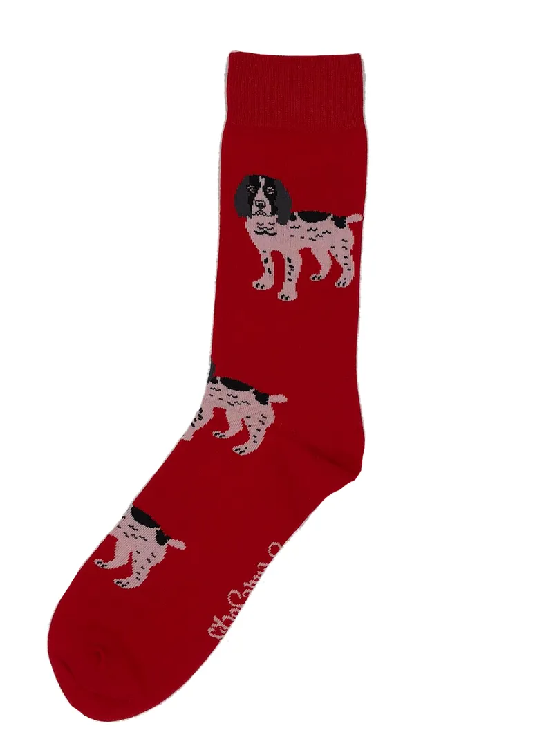 ShuttleSocks Adult Black And White Spaniel Socks - Red - Size 8-12